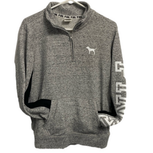 VS Pink Sweatshirt Quarter Zip Medium Snowy Gray/Black Pink Logo Sweatshirt